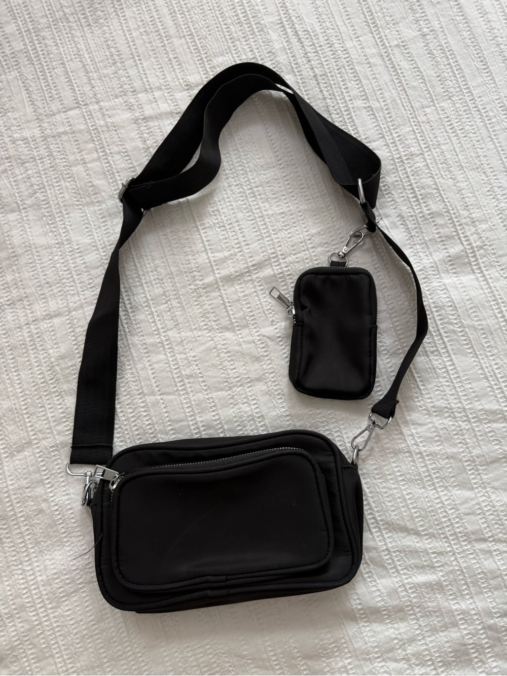 Black Men's Crossbody Bag with Removable Pouch